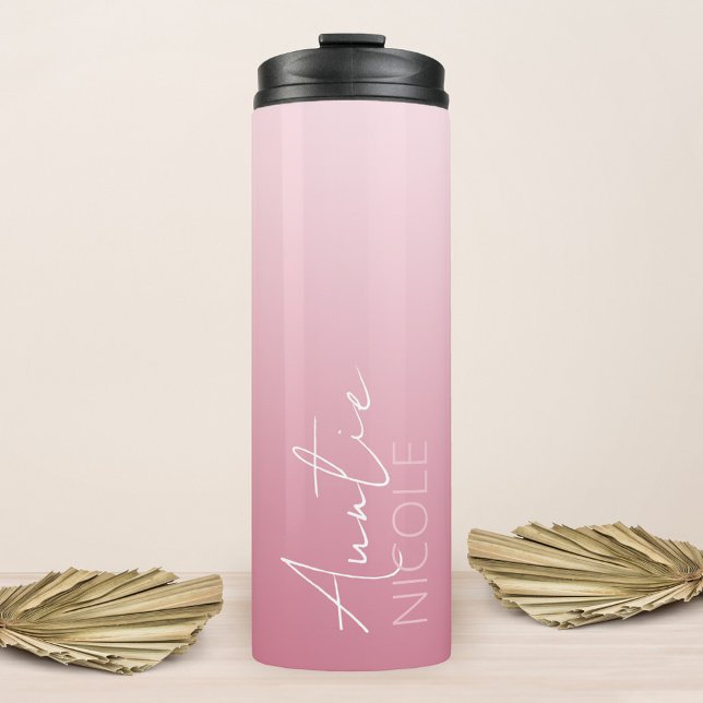 Personalisierte Tante mit rosa Handschrift Thermosbecher (Von Creator hochgeladen)