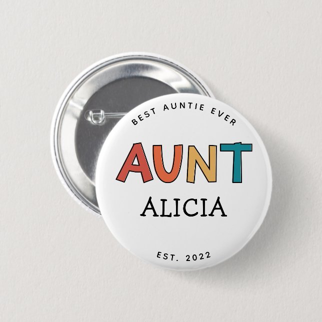 Personalisierte Tante Retro Geschenk Beste Tante j Button (Vorne & Hinten)