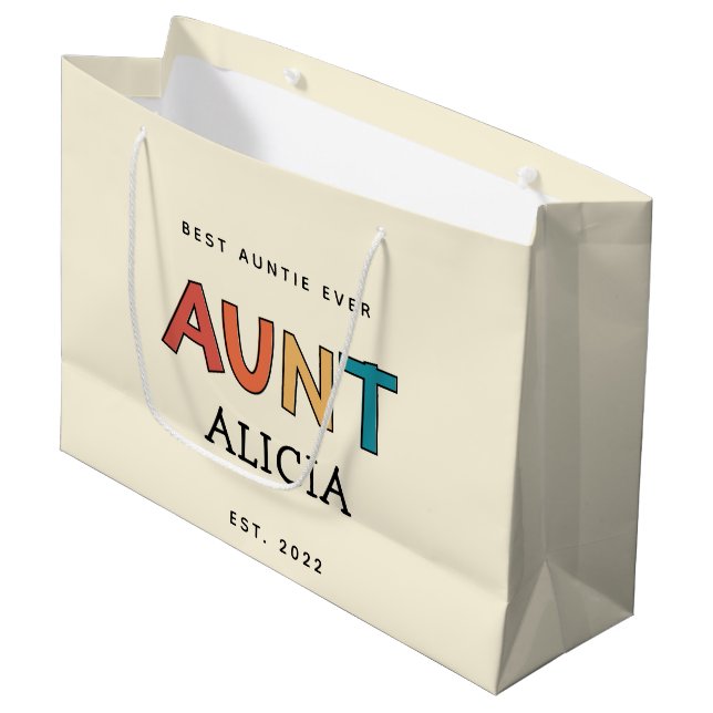 Personalisierte Tante Retro Geschenk Beste Tante j Große Geschenktüte (Vorderseite Schrägansicht)
