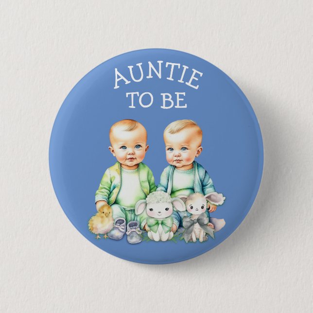 Personalisierte Tante zu Twins Baby Dusche Button (Vorderseite)