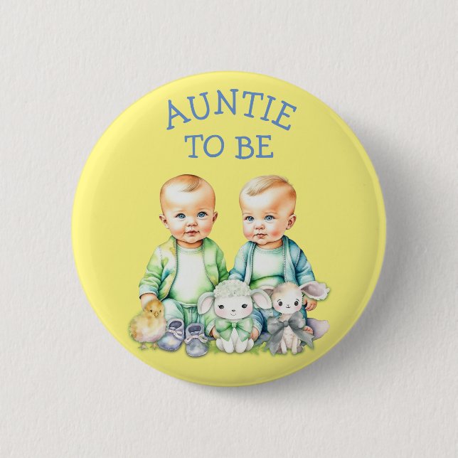 Personalisierte Tante zu Twins Baby Dusche Button (Vorderseite)