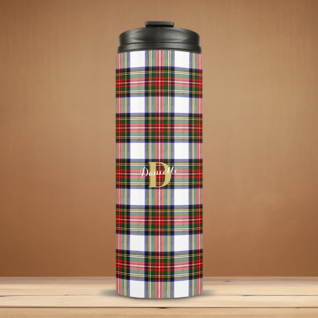 Personalisierte Tartan Monogram Name Weihnachten Thermosbecher (Personalized Tartan Monogram Name Christmas Thermal Tumbler)