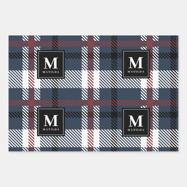 Personalisierte Tartan-Weihnachtszeit Geschenkpapier Set (Vorderseite)