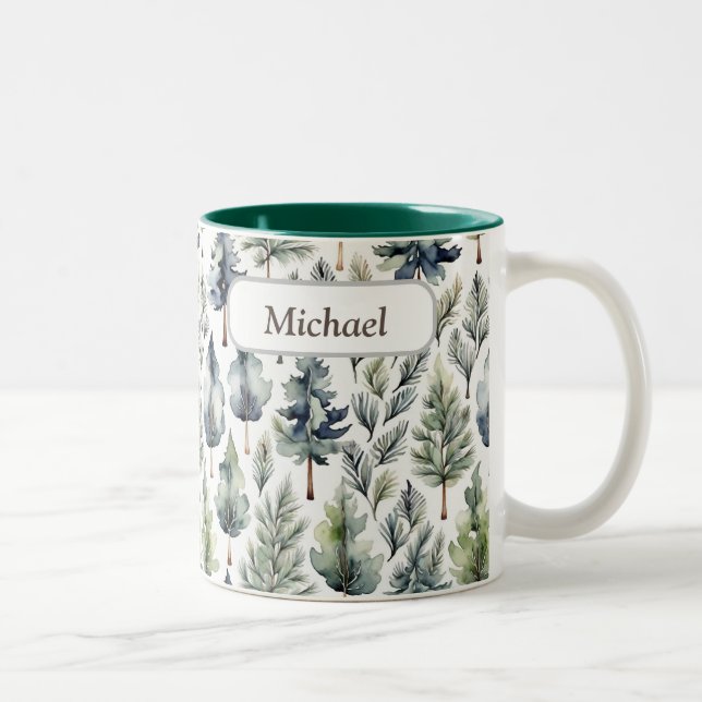 Personalisierte Tasse der Aquarellbäume (Rechts)