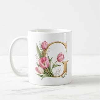 Personalisierte Tasse Floraler Buchstabe G Tulpenb