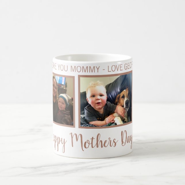 personalisierte Tasse mit 3 FOTO-ROSEN-GOLDmüttern (Mittel)