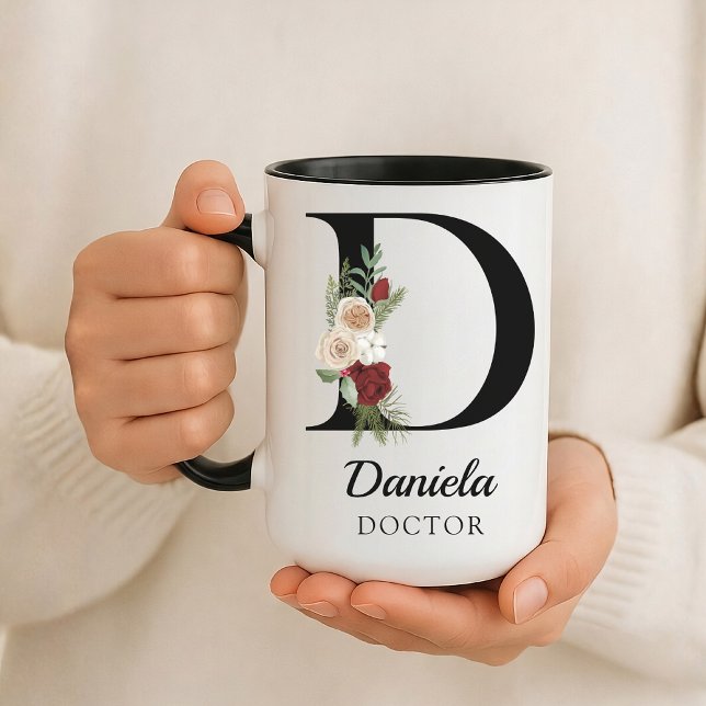 Personalisierte Tasse mit Blumenmonogramm als Gesc (Personalized Floral Alphabet Mug Gift for Mom, Teacher, Nurse, Doctor, Coworker, Boss or Bridesmaid)