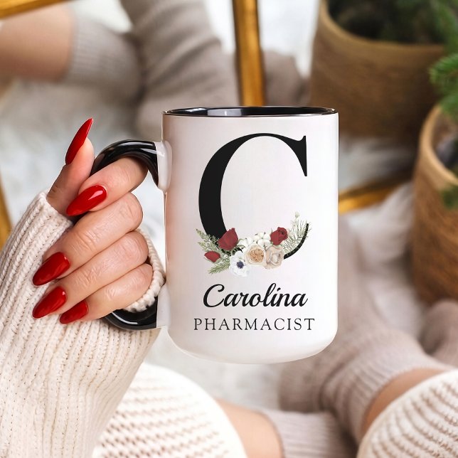 Personalisierte Tasse mit Blumenmonogramm als Gesc (Personalized Floral Alphabet Mug Gift for Mom, Teacher, Nurse, Doctor, Coworker, Boss or Bridesmaid)
