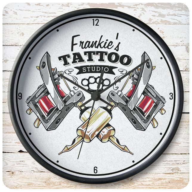Personalisierte Tattoo Artist Old School Machine S Große Wanduhr (Von Creator hochgeladen)