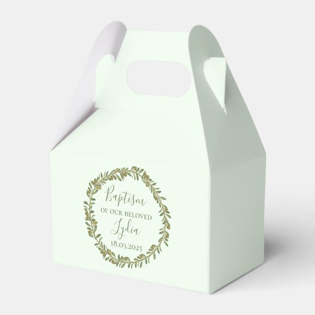 Personalisierte Taufbox mit Olivenkranz Geschenkschachtel (Vorderseite)