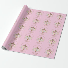 Personalisierte Taufe & Christening Blumenkreuz Geschenkpapier