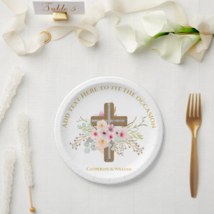 Personalisierte Taufe & Christening Blumenkreuz Pappteller