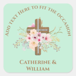 Personalisierte Taufe & Christening Blumenkreuz Quadratischer Aufkleber