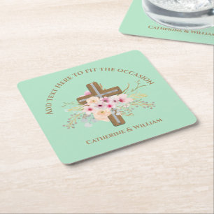 Personalisierte Taufe & Christening Blumenkreuz Rechteckiger Pappuntersetzer
