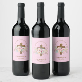 Personalisierte Taufe & Christening Blumenkreuz Weinetikett