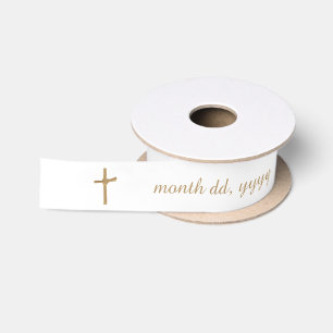 Personalisierte Taufe Christening Chic Gold Cross Satinband
