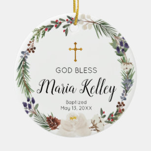 Personalisierte Taufe der Heiligen Weißen Blume Keramik Ornament