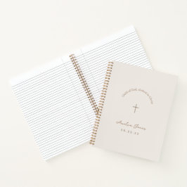 Personalisierte Taufe Geschenk Cross Beige Noteboo Notizbuch