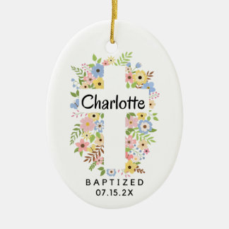 Personalisierte Taufe Girl Bloral Cross zwei Seite Keramik Ornament