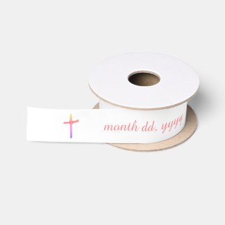 Personalisierte Taufe Kommune Rose Rosa Kreuz Satinband