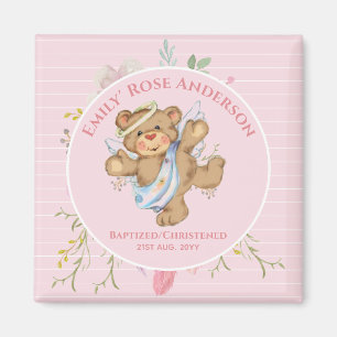 Personalisierte TAUFE Mädchen - Rosa Engel-Teddybä Magnet
