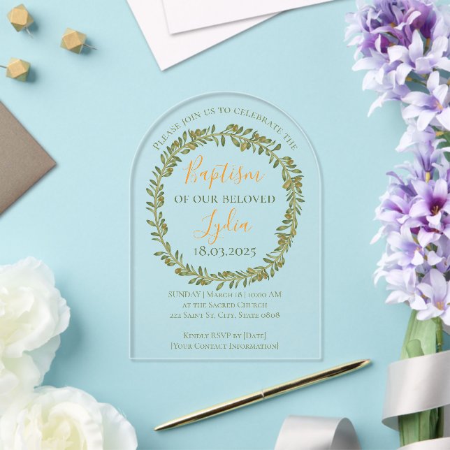 Personalisierte Taufe Olivenhaine Acryleinladungen (Insitu (Hochzeit))