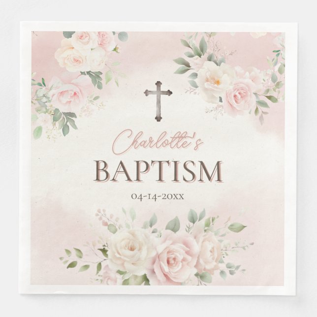 Personalisierte Taufe Rosen Serviette (Vorderseite)