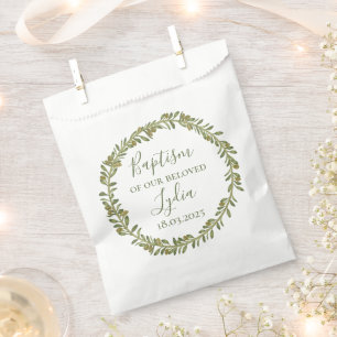 Personalisierte Taufe Tasche mit Olivenkranz Geschenktütchen