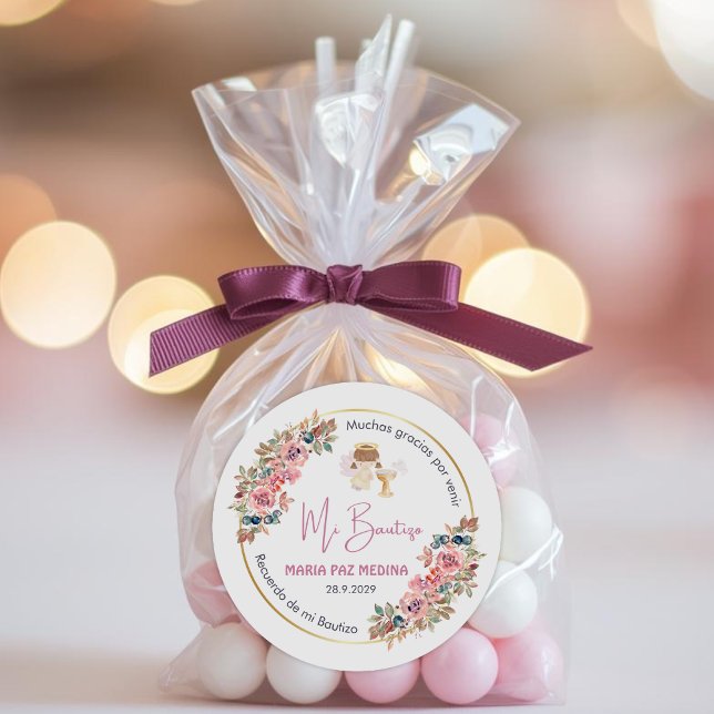 Personalisierte Taufe und Favoriten Geschenke Rosa Runder Aufkleber (Von Creator hochgeladen)