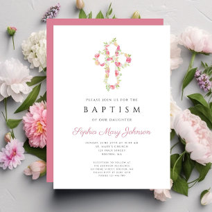 Personalisierte Taufe zwischen rosa und floralem K Einladung