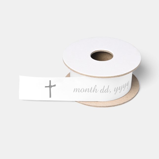 Personalisierte Taufkommune Silberkreuz Satinband (Spule)