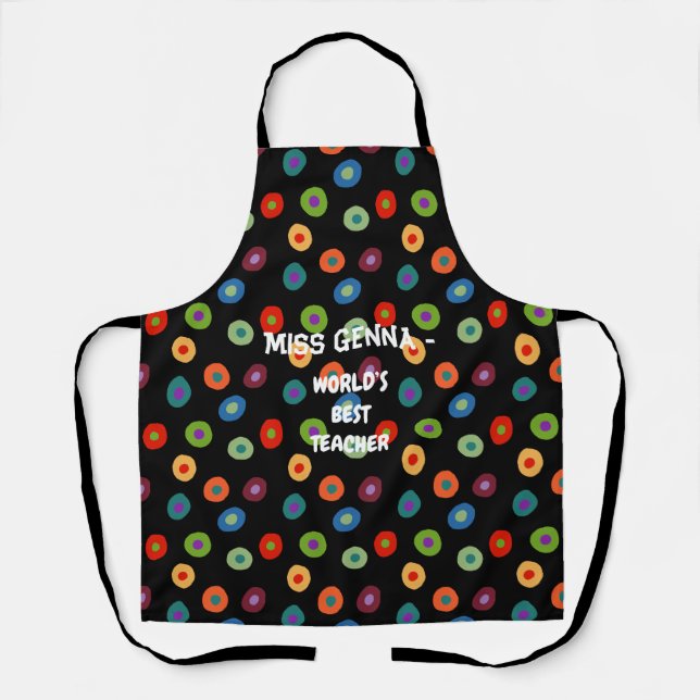 Personalisierte Teacher-Colorful Polkas Schürze (Vorderseite)