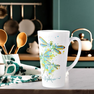 Personalisierte Teal-Libelle Sprenkelung Milchtasse