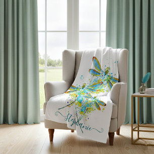 Personalisierte Teal-Libelle Spritzer  Fleecedecke