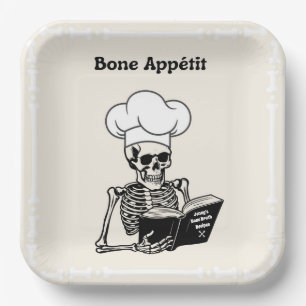 Personalisierte Teller, Koch Bone Appétit Skeleton Pappteller