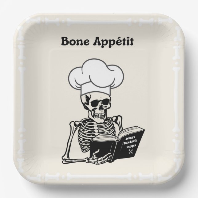 Personalisierte Teller, Koch Bone Appétit Skeleton Pappteller (Vorderseite)