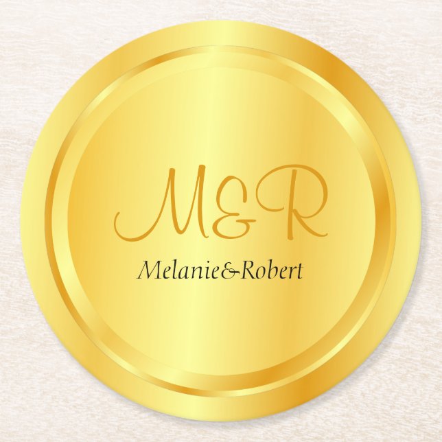 Personalisierte Template Imitats Gold Moderne Runder Pappuntersetzer (Vorderseite)