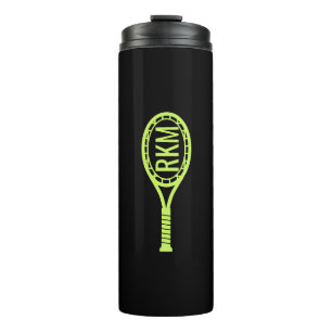 Personalisierte Tennis-Racket-Monogramm-Initialen Thermosbecher