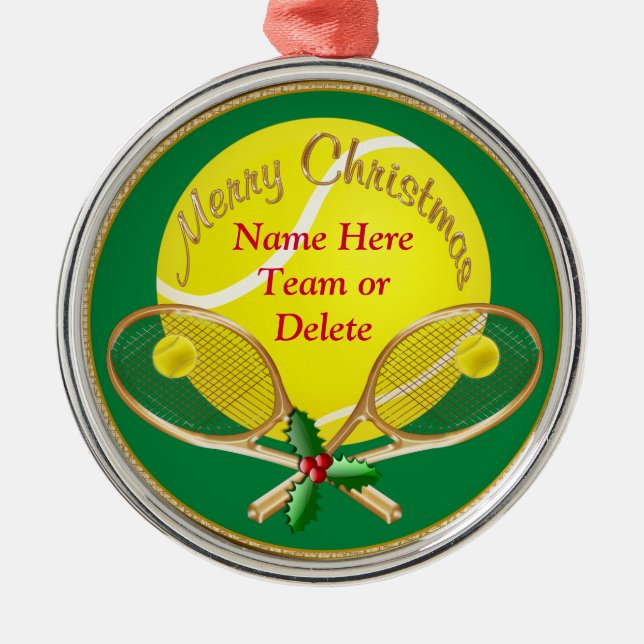 Personalisierte Tennis-Weihnachtsverzierungen, IHR Silbernes Ornament (Vorne)
