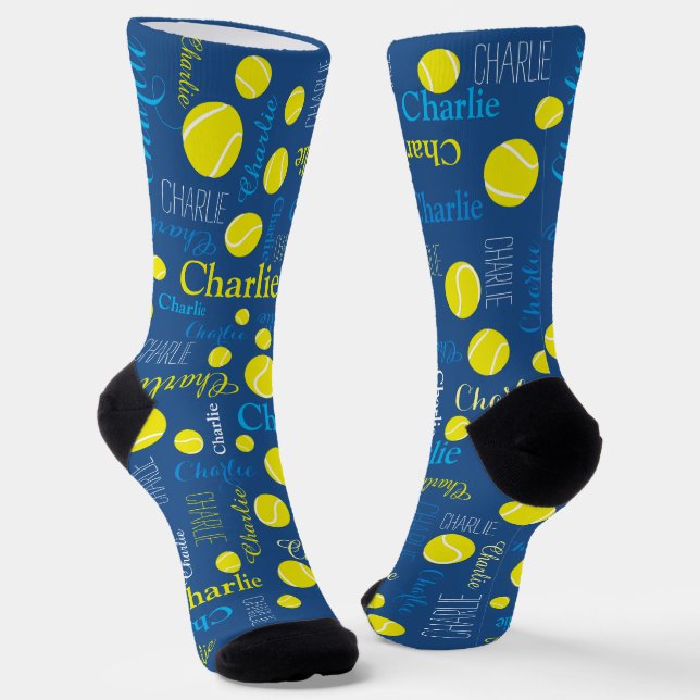 Personalisierte Tennisbälle typoblau Socken (Gewinkelt)