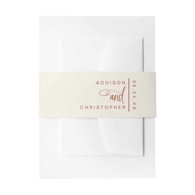 Personalisierte Terracotta Cream Script Wedding Einladungsbanderole (Vorderseite Beispiel)