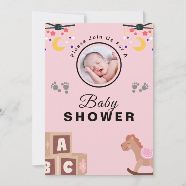 Personalisierte Text- und Foto-Babydusche Einladung (Vorderseite)