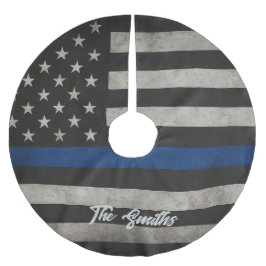 Personalisierte Thin Blue Line-amerikanische Flagg Polyester Weihnachtsbaumdecke