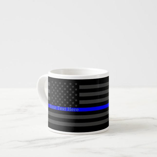 Personalisierte Thin Blue Line Graue US-Flag-Gesch Espressotasse (Vorderseite Links)