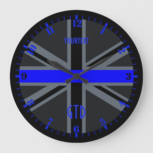 Personalisierte Thin Blue Line-Ummantelung Große Wanduhr (Vorderseite)