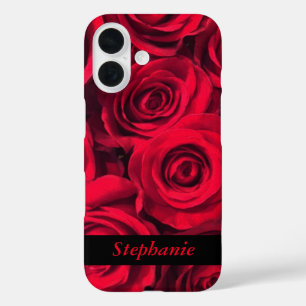 Personalisierte tiefe Rote Rose blüht iPhone 16 Hülle