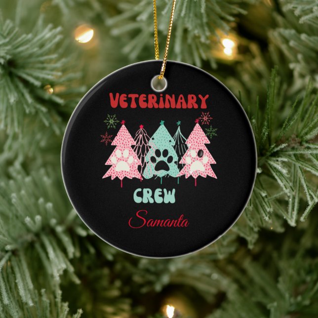 Personalisierte tierärztliche Crew Weihnachtsschmu Keramik Ornament (Baum)