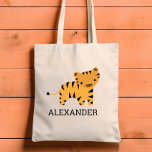 Personalisierte Tigerkinder Tragetasche<br><div class="desc">Diese Kindertote-Tasche für Tierliebhaber zeigt eine niedliche Abbildung eines Tigers. Personalisieren Sie es mit dem Namen Ihres Kindes in schwarzen Buchstaben. Macht eine tolle Büchertasche für Jungen oder Mädchen!</div>