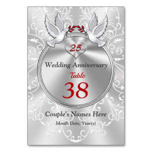 Personalisierte Tischkarten für das 25. Hochzeitst Tischnummer