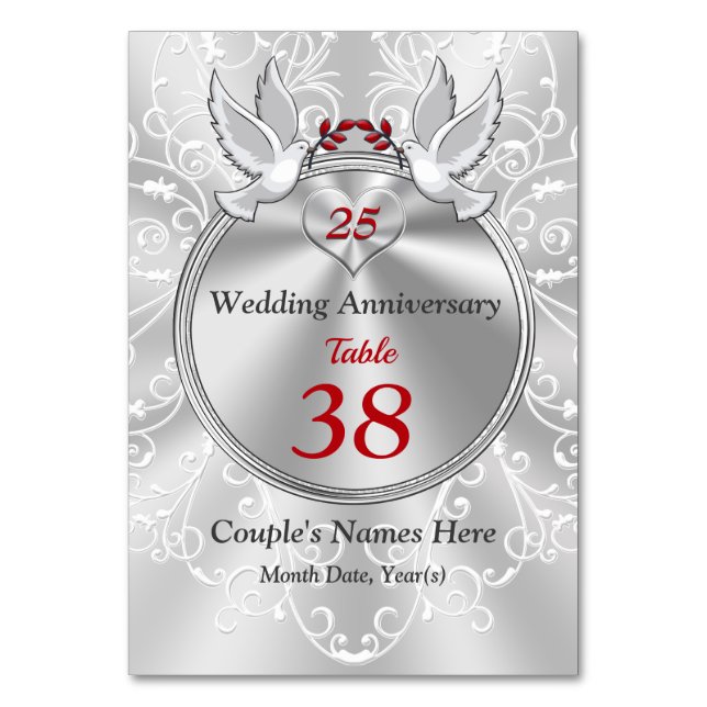 Personalisierte Tischkarten für das 25. Hochzeitst Tischnummer (Rückseite)